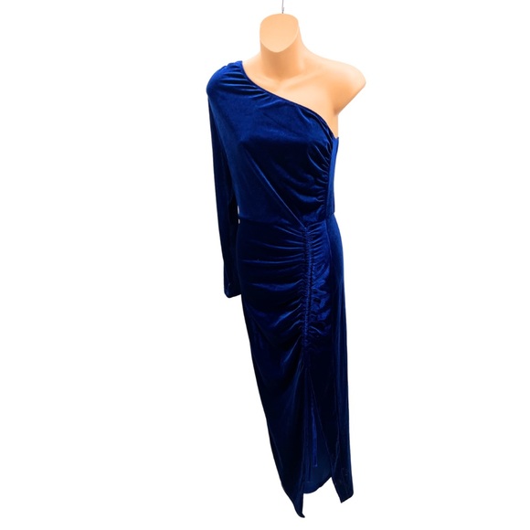 One Shoulder Velvet Ruched Evening Party Dress S royal blue formal going out - Picture 2 of 10